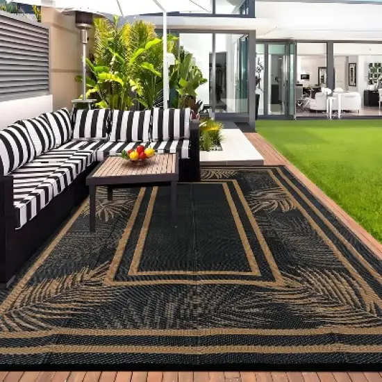 Coucheta Outdoor Rug , Waterproof Patio Mat, UV & Fade Resistant, Easy Clean Portable Camping Rug, Leaf Pattern Design, Multi-Color & Size image {2}