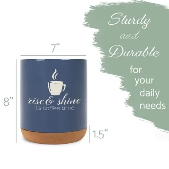 Elanze Designs Rise Shine It's Coffee Time Barista Ceramic Cork Bottom Navy Blue Large Capacity Utensil Holder Crock for Countertop Storage, Stylish & image {1}