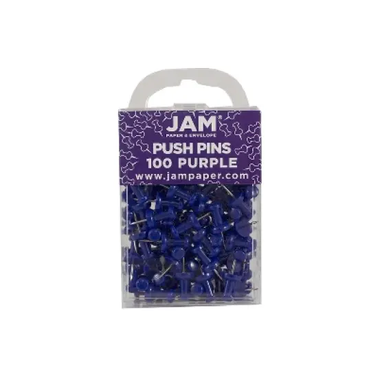 JAM Paper Colored Pushpins Purple Push Pins 2 Packs of 100 222419053A image {1}