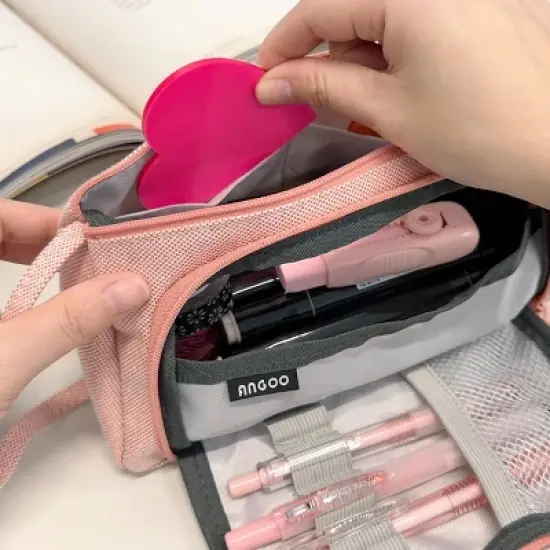 Wrapables Large Capacity Pencil Case, Portable Pencil Pouch for Stationery Office Supplies, Coral image {5}