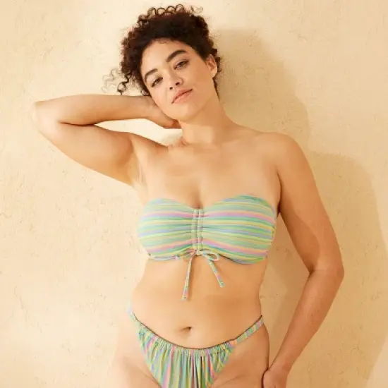 Women's Striped Sparkle Low Coverage Bandeau Bikini Top - Wild Fable&trade; Green image {3}