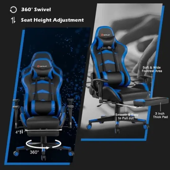 Costway Massage Gaming Chair Reclining Swivel Racing Office Chair with Footrest image {5}