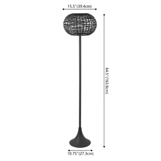JONATHAN Y Jaemin Modern Coastal Faux Rattan Integrated Indoor/Outdoor LED Solar Powered Floor Lamp image {3}