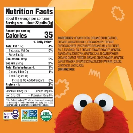 Earth's Best Organic Veggie Cheddar Puffs Baby & Toddler Snacks Sesame Street - 1.55oz image {6}