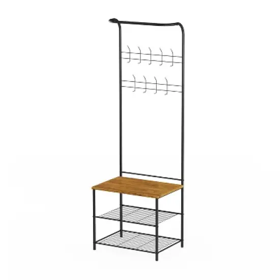 Hastings Home Entryway Bench with Coat Rack, Seat, Hooks, and Shoe Storage, Black image {4}