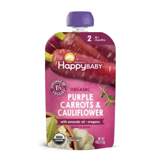 HappyBaby Organics Stage 2 Purple Carrots & Cauliflower with Avocado Oil & Oregano Baby Food Pouch - 4oz image {3}