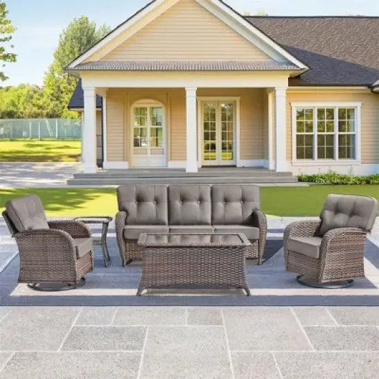 Gymojoy 5 Pieces 3 Seater Sofa Table with Swivel Chairs image {10}