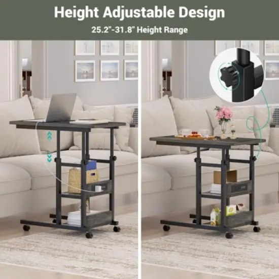 Aheaplus Height Adjustable C Table with USB Port and Wheels image {2}