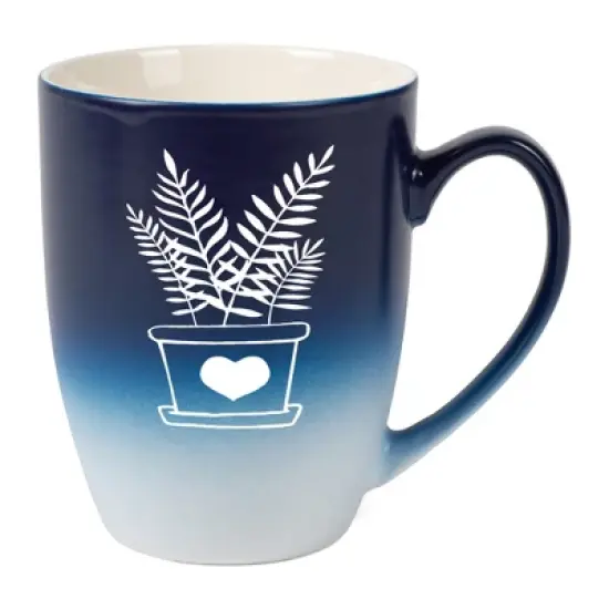 Elanze Designs Botanical Foliage Nature Coffee Cup Mug 12 Ounce Ceramic With Ombre Gradient Elegant Minimalist Fern in Heart Planter Silhouette Navy image {5}