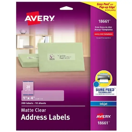 Avery Clear Easy Peel Mailing Labels Inkjet 1 x 4 200/Pack 18661 image {8}