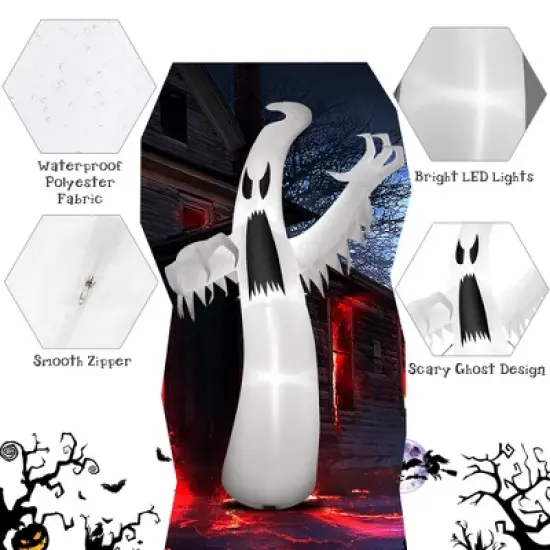 Costway 12ft Halloween Inflatable Ghost Quick Blow up w/LED Lights Outdoor Yard Scary Decoration image {3}