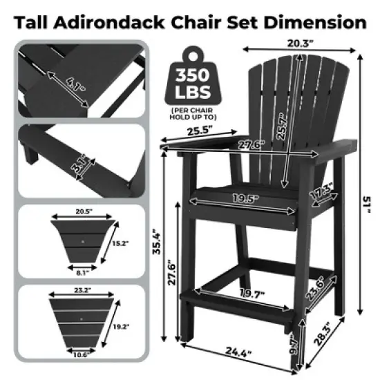 Outdoor Bar Height Adirondack Chairs with Connecting Tray, Balcony Chairs Recycled Poly Adirondack for Deck, Outdoor Tall Adirondack Chairs image {1}