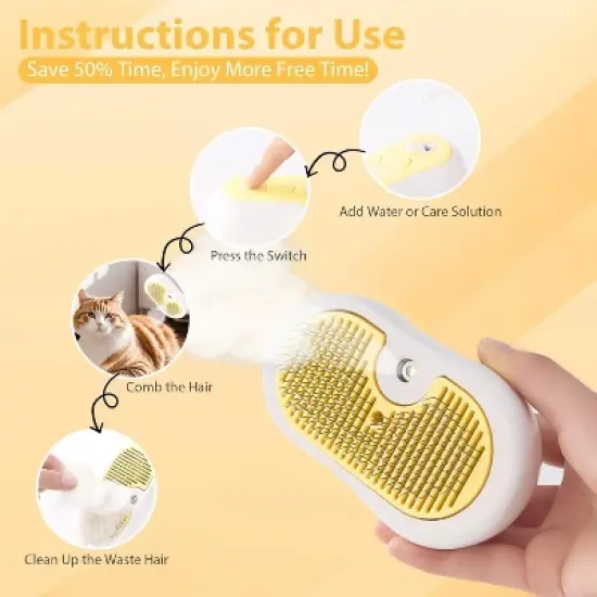 BABYYER 5 in 1 Cat Steam Brush - Anti-static & Low-noise Cat Brushes for Indoor Cats - Suitable for Long & Short-haired Variety of Pets image {5}