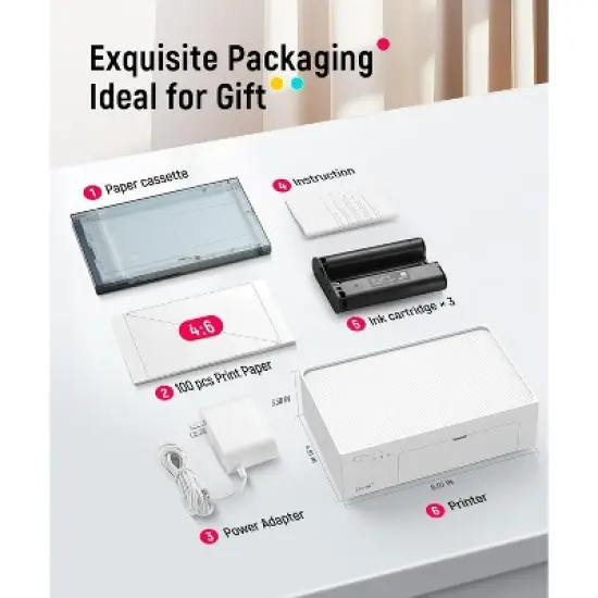 Liene Amber M100 4x6 Inch Color Photo Printer with 100 Sheets & 3 Ink Cartridge Refill image {7}