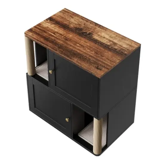 Cat Litter Box Enclosure, Hidden Litter Box Cabinet Furniture with Double-Layer Litter Mats and Scratching Board for 2 Cats image {2}