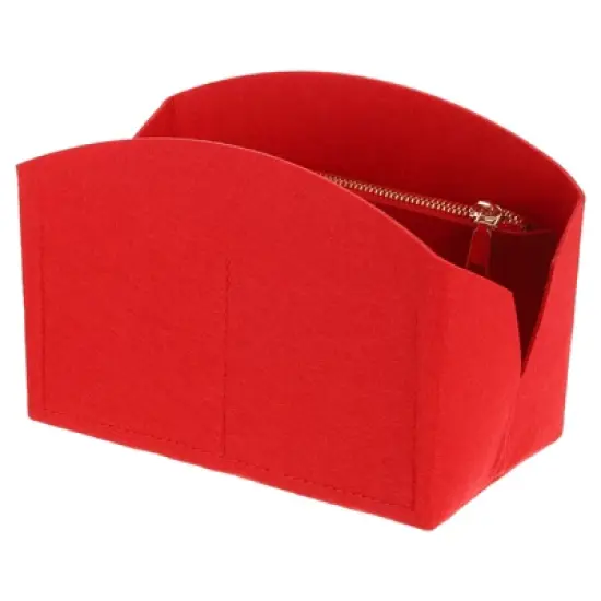 Unique Bargains Felt Multiple Compartments Zipper Purse Makeup Bag and Organizer 8" x 4" x 5.5" image {6}