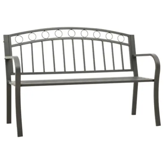 vidaXL Patio Bench 49.2" - Industrial Gray Powder-Coated Steel - Comfortable and Durable Outdoor Furniture with Weather Resistance and Armrests image {1}