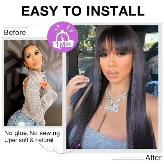 Jessie's Wig 20-22 Inch Straight Wig With Bangs 13X6 Deep Part Lace Front Natural Black 1 Pc/Pack image {3}