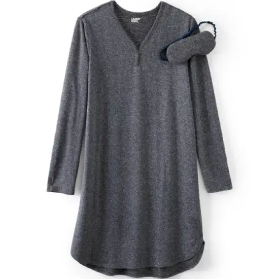 Lands' End Women's Cozy Gown Sleep Set - Shirt Gown and Mask image {6}