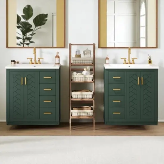 Mshliw 60 Inch Double Bathroom Vanity with Ceramic Sink Combo, Modern Freestanding Cabinet with 6 Drawers and 4 Soft Close Doors, Solid Wood Frame image {4}