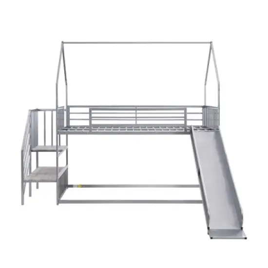 Twin over Twin Metal Bunk Bed House Bed with Slide and Staircase-ModernLuxe image {5}