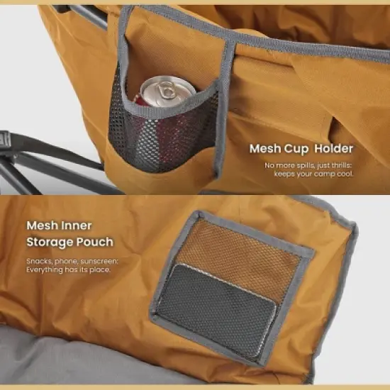 Arrowhead Outdoor Oversized Heavy-Duty Club Folding Camping Chair w/External Pocket, Cup Holder, Portable, Padded, Moon, Round, Bag (Workwear Tan) image {2}