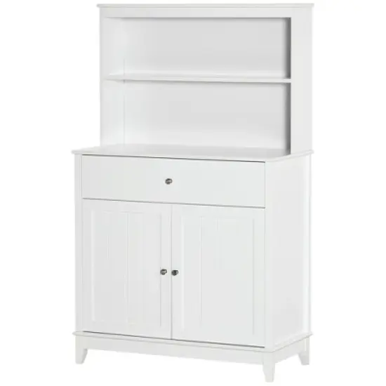 HOMCOM Modern 58" Kitchen Buffet with Hutch, Microwave Cabinet with Drawer and Storage Cupboard, White image {3}