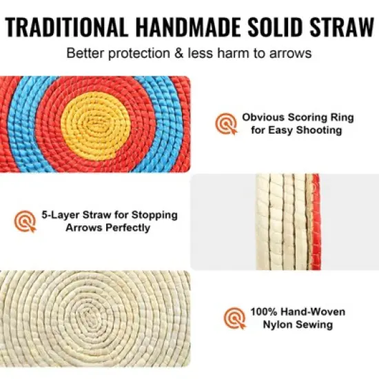 VEVOR Archery Target, 5 Layers 20" Arrow Target, Traditional Solid Straw Round Archery Target Shooting Bow, Hand-Made Arrows Target image {3}