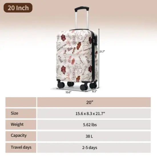 Whisen Hardshell Carry-on Suitcase with TSA Lock and Dual Spinner Wheels - White image {5}