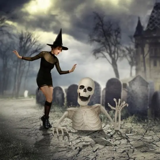 BOO BOX 35"  Groundbreaking Skeleton, White  - Exterior Halloween Decorations for Yard image {1}