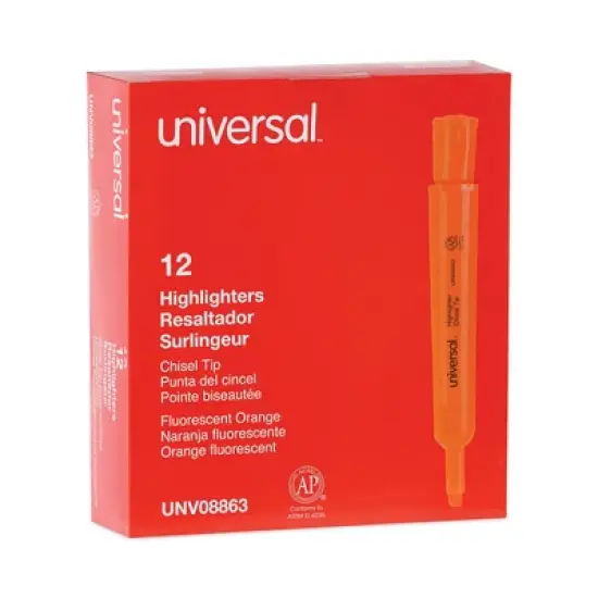 Universal Desk Highlighters, Fluorescent Orange Ink, Chisel Tip, Orange Barrel, Dozen image {2}