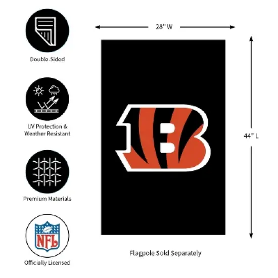 Evergreen NFL Cincinnati Bengals Applique House Flag 28 x 44 Inches Outdoor Decor for Homes and Gardens image {6}