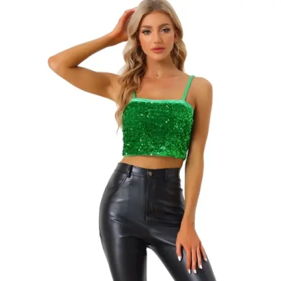 Allegra K Women's Velvet Spaghetti Strap Club Party Crop Sequined Cami Top image {15}