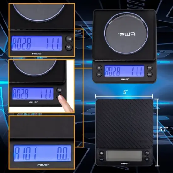 American Weigh Scales Barista Series Kitchen Coffee Weight Scale Digital Bright Back-lit LCD display 6.6lb Capacity image {1}