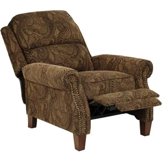 Kensington Hill Beaumont Warm Brown Paisley Patterned Fabric Recliner Chair Comfortable Push Manual Reclining Footrest for Bedroom Living Room Reading image {5}