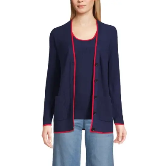Lands' End Women's Fine Gauge Cotton Cardigan and Tank Sweater Set image {3}