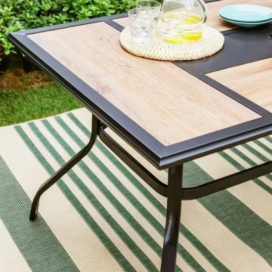 7pc Patio Dining Set with Rectangular Table with Umbrella Hole & C-Spring Motion Chairs - Captiva Designs image {7}