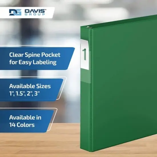 Davis Group 6pk 1" Premium Economy D Ring Binders Green: Hard Cover, 225 Sheet Capacity, 2 Pockets, Polypropylene Material image {4}