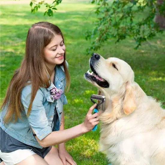 BOSHEL Undercoat Rake For Dogs - Premium Double Sided Dog Grooming Brush - Dog Deshedding Brush - Dematting Comb For Dogs image {4}