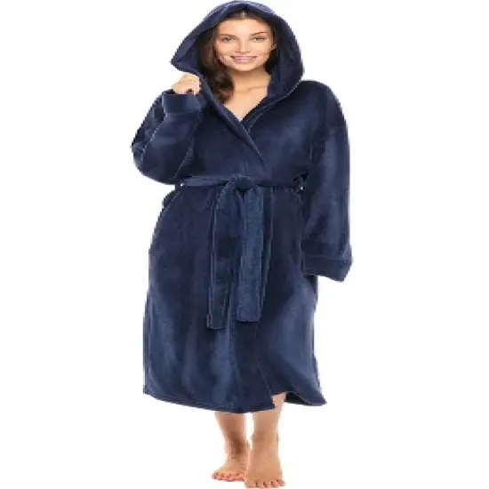 Women's Soft Fleece Robe with Hood, Warm Lightweight Bathrobe image {9}