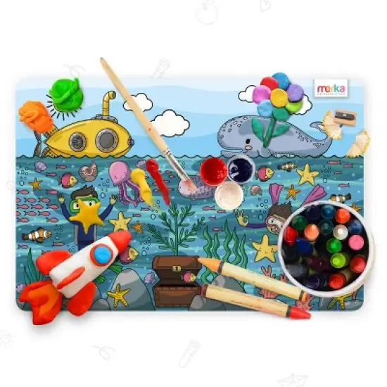 merka Kids Wipeable Plastic Placemats for Dining Table - Ocean, Space, Jungle, Unicorns for Ages 2 and Up, Set of 4 image {3}
