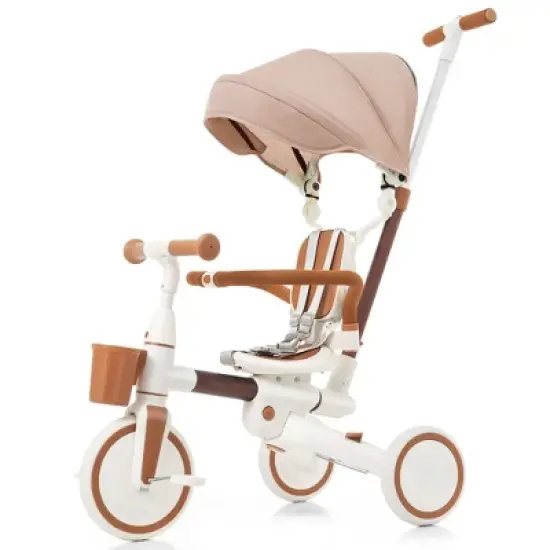 LOVSON 7-in-1 baby tricycle, equipped with removable push bar and footrest, sun canopy, safety guardrail, (suitable for babies aged 1-6 months) image {10}