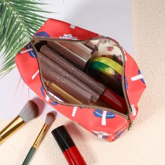 Unique Bargains Women's Durable Printed Makeup Bag Red 1 Pc image {3}