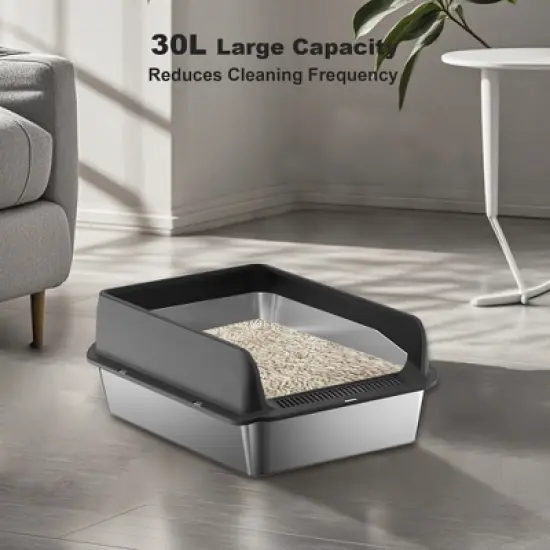 Stainless Steel Litter Box with Lid, Large Litter Box with Sifter Scoop and Double Layer Litter Mat, 6/8'' Deep Metal Cat Litter Box image {6}