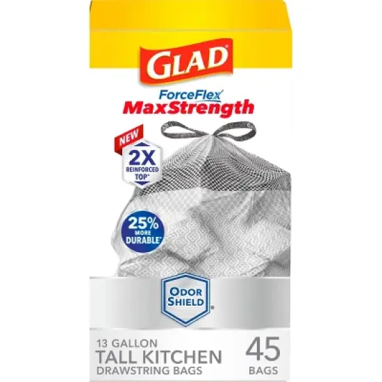 Glad ForceFlex MaxStrength Drawstring Odor Shield Trash Bags - 13gal - 45ct image {18}