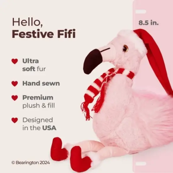 Bearington Pluma The Festive Flamingo Stuffed Animal, 8.5 Inch Flamingo Christmas Decoration, Holiday Stuffed Animal Gift for Kids image {5}
