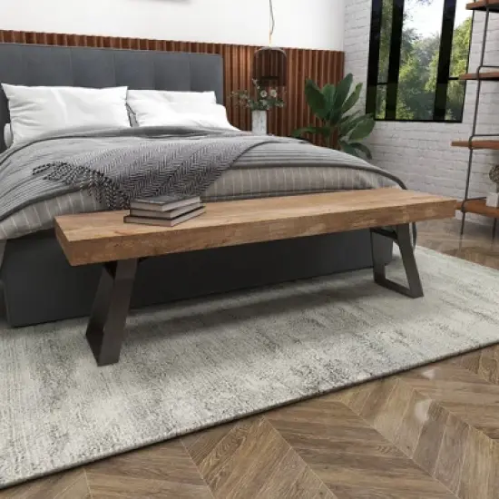 Natural Solid Wood Bench Light Brown - Olivia & May image {10}