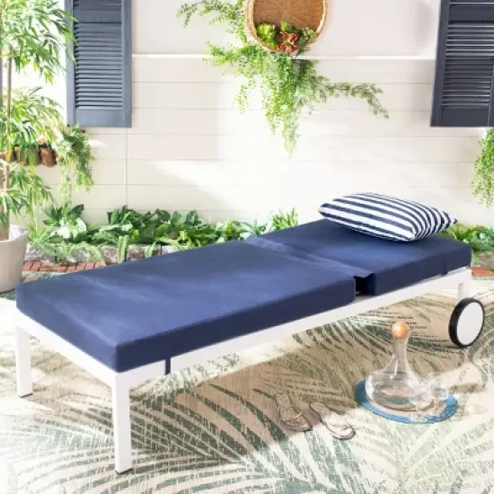 Yves Sun Lounger - Outdoor - PAT4042 - Navy/White -Safavieh image {2}