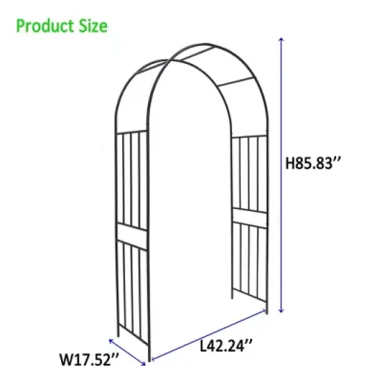 Lirago Black Metal Garden Arch-Galvanized Iron Trellis Rose Arch Outdoor Garden Decor with Gate Design 17.48"Dx85.82"Hx47.24"W image {4}