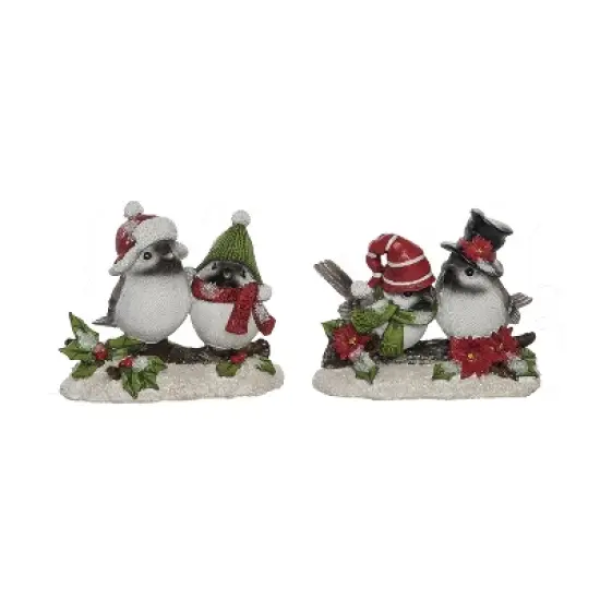 Transpac Resin Bird Couple Figurine Set of 2 - Perfect Christmas Decorative Objects for Holiday Cheer image {1}